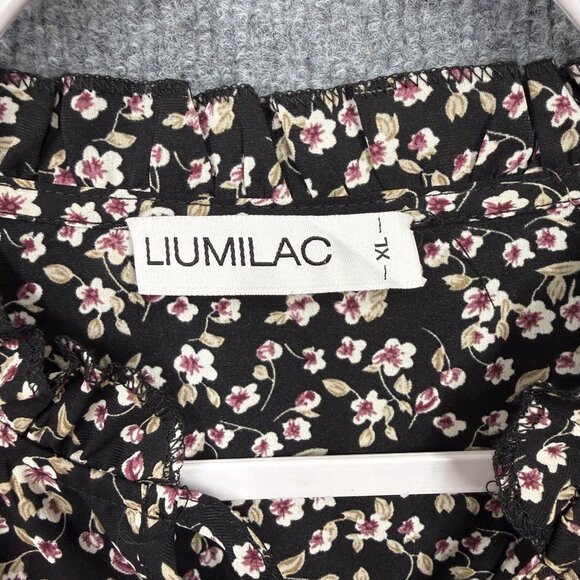 Liumilac Ditsy Floral Midi Dress Prairie Peasant Boho Dark Romantic Black Size X - Picture 7 of 12